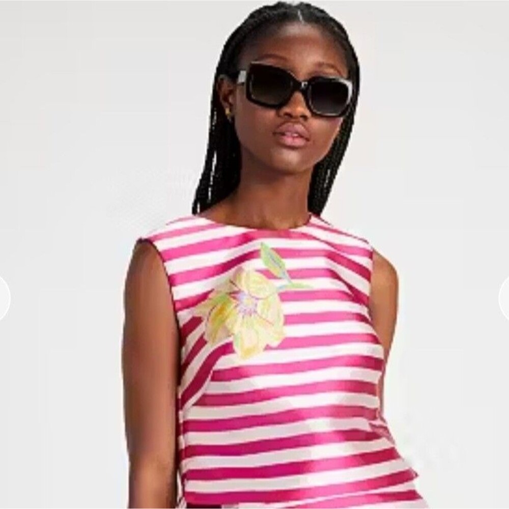 Kate Spade Tulip Stripe Shell Top Cropped Sleeveless Rosa Plum Pink Size L NWOT